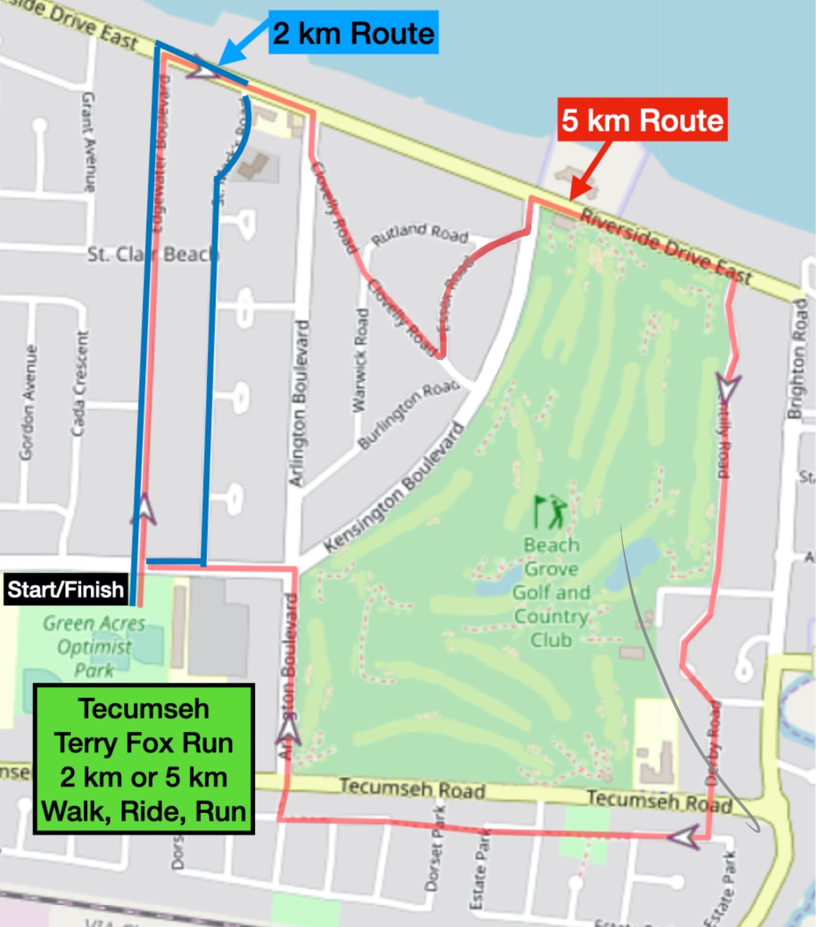 map for terry fox run in tecumseh - revised September 15