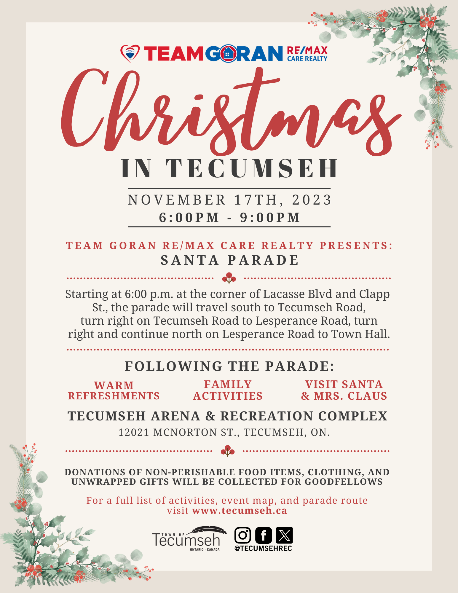 Save the Date November 17th, Christmas in Tecumseh 